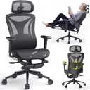 CYKOV Ergonomic Office Chair with Footrest - Adjustable Lumbar Support & Headrest, 90-160 Reclining Mesh Back Computer Chair - Home Office/Gaming, 350lbs Capacity (B-Black, Mesh)