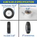 4.80/4.00-8" Wheelbarrow Tire, 16" Flat-Free Solid Tire and Wheel, 3-6" Centered Hub, 5/8" & 3/4" Bearing, For Broadcast Spreader Garden Wagon Cart Trolley Dolly (1 Pack)