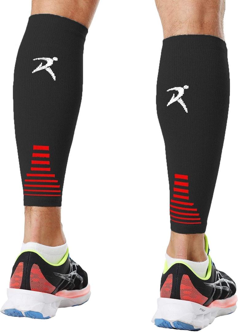 Rymora Calf Compression Sleeves Men Women - Leg Compression Sleeve Footless Socks - Shin Splint Relief Fitness Running (Medium, Black)