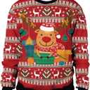 Colorful House Unisex's Ugly Christmas Jumper Sweater Printed Pullover,3D Funny Digital Print Sweatshirt Suit for Men Woman (Cute Reindeer Red)