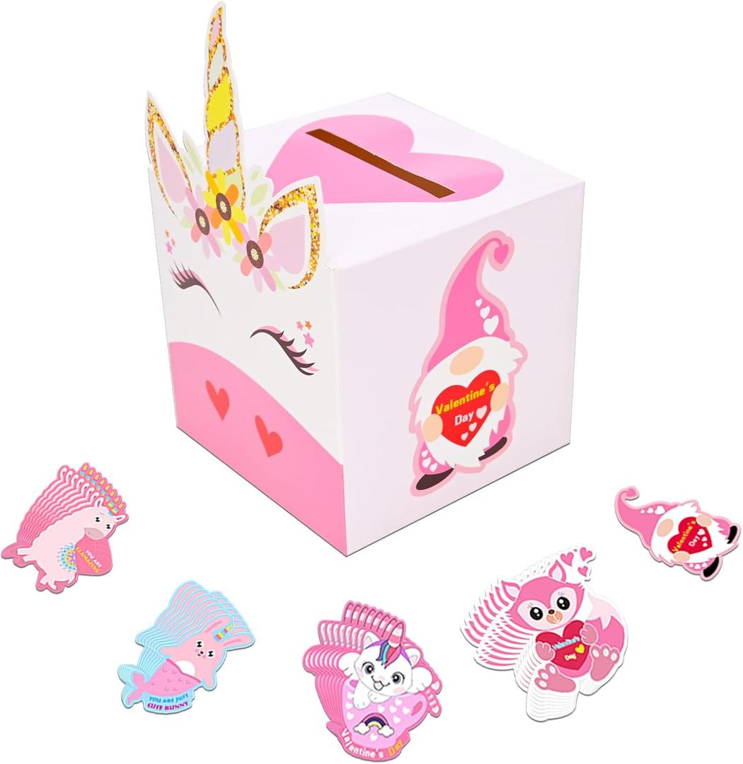 valentines boxes for kids valentine box cards classroom mailbox boys girls gifts exchange & greeting valentines cards for kids classroom (1 Mailbox, 32 Valentine Cards, 1 Teacher Card） (Style 2)