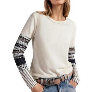 Women's Waffle Knit Tops Thumb Hole Floral Cuffs Long Sleeve Shirts Casual Crew Neck Slim Fit Pullover Shirts (L)