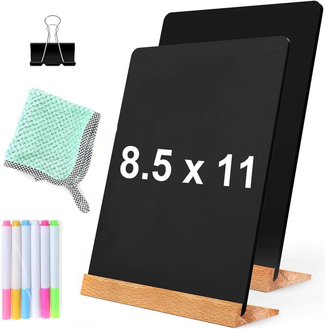 NEWNEWSHOW 2 Pack 8.7x12 Inch Tabletop Chalkboard with Wood Holder