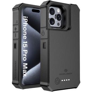 ZEROLEMON RuggedJuicer Battery Case for iPhone 15 Pro Max Black | 10000mAh, Battery Charger, 18W Fast Charging Power, Extended Battery Charger, with Rugged Cover