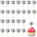 Soelomu 24 Pcs Disco Ball Cupcake Toppers, Mini Disco Ball Cake Picks Birthday Cake Decorations for 1970s Disco Theme Party Favor