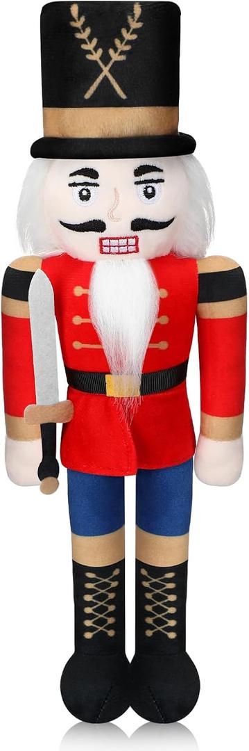 Lunmon 12 Inch Black Nutcracker Stuffed Plush Doll African American Nutcracker Christmas Decor for Christmas Xmas Holiday Gifts Home Office Table Mantel Centerpieces Party Supplies