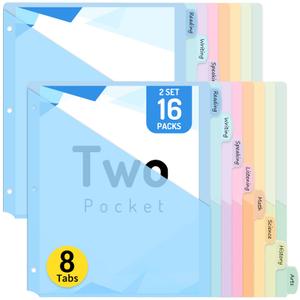 Forvencer 8 Count Dividers with Two Pockets, 8 tabs Binder Dividers for 3 Ring Binder Organizer, Binder Divider with Tabs for School Office and Home, 1 Set
