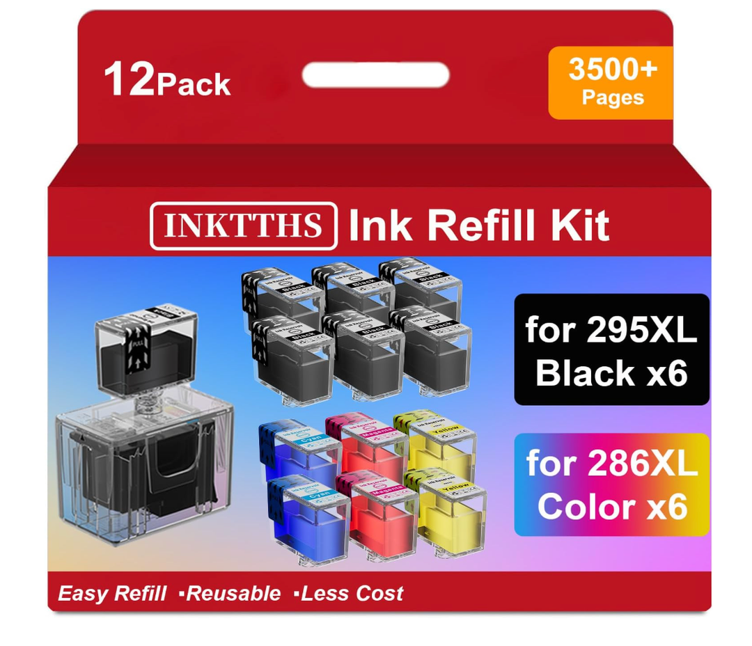 INKHHTS 295XL 286XL Ink Refill Kit for Canon 295XL 286XL Ink Cartridges Compatible with Canon 295 286 PG295XL CL286XL Work with Pixma TS6520 TS4320 TR7120 (12 Pack, 6BK/2C/2M/2Y)
