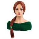 MAGQOO Women Girls Princess Long Reddish Brown Braided Wig with Green Ribbon Cosplay Party Wig
