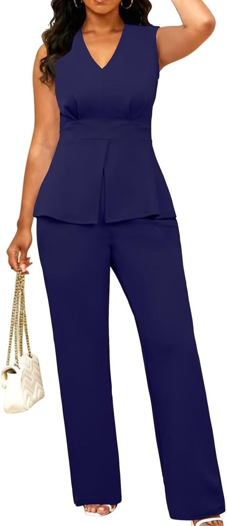 Ophestin Pant Suits for Women Dressy Summer Sleeveless Vest Blazer Sets 2 Piece Business Casual Work Outfit 2026, L