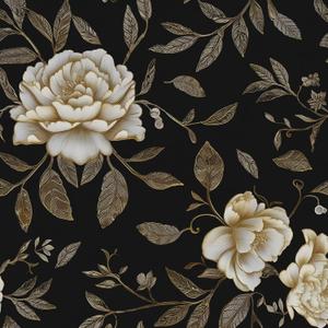 Laatse Floral Wallpaper Peel and Stick, Golden/White Flowers Contact Paper 17.5" x 393.7", Black Botanical Wall Paper Self Adhesive Waterproof Removable for Room Shelves Cabinet Drawer Table Decor