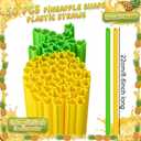 2 x Potchen 50 Pcs Pineapple Shape Drinking Disposable Plastic Straws Cocktail Straws for Summer Fruit Birthday Bridal Baby Shower Wedding Party Supplies