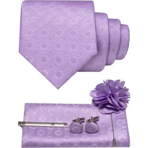JEMYGINS Mens Tie and Lapel Pin Necktie Pocket Square Cufflinks and Tie Clip Sets for Business Casual 5PCS (Lavender) JEMYGINS Mens Tie and Lapel Pin Necktie Pocket Square Cufflinks and Tie Clip Sets for Business Casual 5PCS (Lavender)