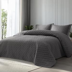 Bedsure Quilts Queen Size - Grey Bedspreads Queen Size with Basket Weave Pattern, Soft Quilt Bedding Set, Lightweight Comforter Set Coverlet for All Seasons with 2 Pillow Shams (90" x 96")