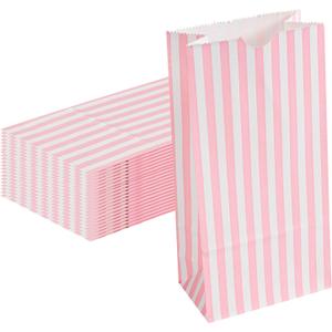 Restaurantware Bag Tek 2 LB Disposable Lunch Bags 100 Sturdy Take Out Bags - Flat Bottom Great For Restaurants Cafes And Bakeries Pink And White Paper Popcorn Bags Versatile For Grocery