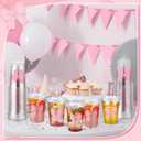 Sliner 25 Pcs 16 oz Coquette Disposable Plastic Cups with Straw for Party Supplies Bow Cups Birthday Wedding Bridal Engagement Party Drinkware Baby Shower Decoration (Pink Bow)
