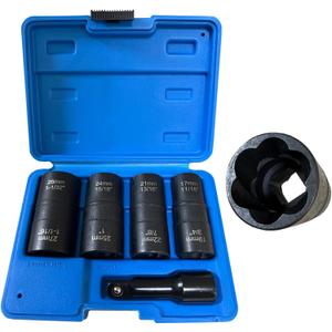 Flip Edition Lug Nut Remover, 5 pcs 1/2" Drive Wheel Lock Removal Kit, Thin Wall Socket for Removing Damaged Rounded-Off Bolts, Nuts & Screws and Other Fasteners, Impact Double Size Extractor Socket