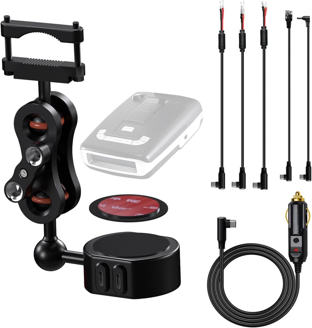 Aluminum Radar Detector Mount,Universal Magnetic Rearview Mirror Bracket/Radar Detector Power Cord,for All Radar Detectors, Compatible UnidenR3 R4 R7 R8, Escort, Cobra, Valentine V1 Gen2,Whistler ect