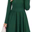 ULTRANICE Women's Fall Casual Long Sleeve Dresses V Neck Swing Midi Dress with Pockets (Green, XXL)