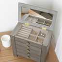 Hives & Honey Emma Wooden Jewelry Organizer - Tabletop Storage Chest with 4 Drawers, Multi-Compartment Design, Necklace Hooks, 2 Doors & Accent Knobs, Space-saving design (13.38" H x 12.4" W x 5.9" D)