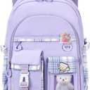 PRLINJSK Girls BackpackCute School Backpack for Girls Kids TeensKawaii Bookbag for Primary ElementaryPurple