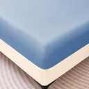 Amazon Basics Soft Fitted Sheet, Lightweight Bottom Sheet, 14-Inch Deep Pocket, Durable and Long Lasting, Easy Care, Queen, Blue, Pack of 1