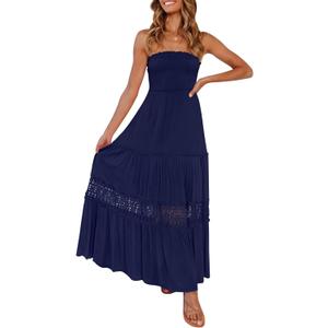 ZESICA Women's 2026 Summer Boho Maxi Dresses Strapless Off Shoulder Lace Flowy A Line Beach Vacation Long Sundress