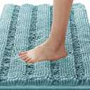 H.VERSAILTEX Bathroom Rugs Bath Rugs for Bathroom Non Slip Bath Mats Extra Thick Chenille Striped Rug 17" x 24" Absorbent Soft Shaggy Washable Dry Fast Bath Mats for Bath Room Floor - Aqua Haze
