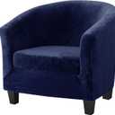 MIFXIN 2 Piece Velvet Tub Chair Covers with Cushion Cover Stretch Soft Removable Club Chair Slipcovers Armchair Sofa Couch Furniture Protector for Living Room Bar Counter Hotel (Dark Blue)