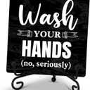 Wash Your Hands Bathroom Signs Decor, Bathroom Home Shelf Counter Decorations Items, Thanksgiving Christmas Birthday Gifts for Women Men Home Restroom Toilet Decor - A05