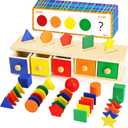 Peacurh Montessori Toys Wooden Color & Shape Sorter Toys for Toddlers 1-3, Matching Box Sorting Blocks Manipulatives Preschool Learning Educational Toy for 1 2 3 4 Year Old Boy Girl Kid Gifts