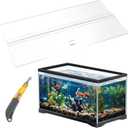 Juexica Aquarium Acrylic Canopy Set 19.37 x 9.37 x 0.28 Inch for 10/20 Gallon Without Center Brace Aquariums Cover Fish Tank Lid with a Hook Knife, Clear