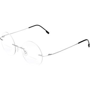 Round Rimless Frame Bifocal Reading Glasses For Men Women +2.25 Titanium Alloy Lightweight Readers Eyeglasses