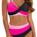 Women's High Waisted Bikini - Color Block Twist Front Two Piece Swimsuits | Adjustable Straps, Removable Cups to Shape Bust, Full Coverage Bottom, Full Lining, Stretch Fabric (S)