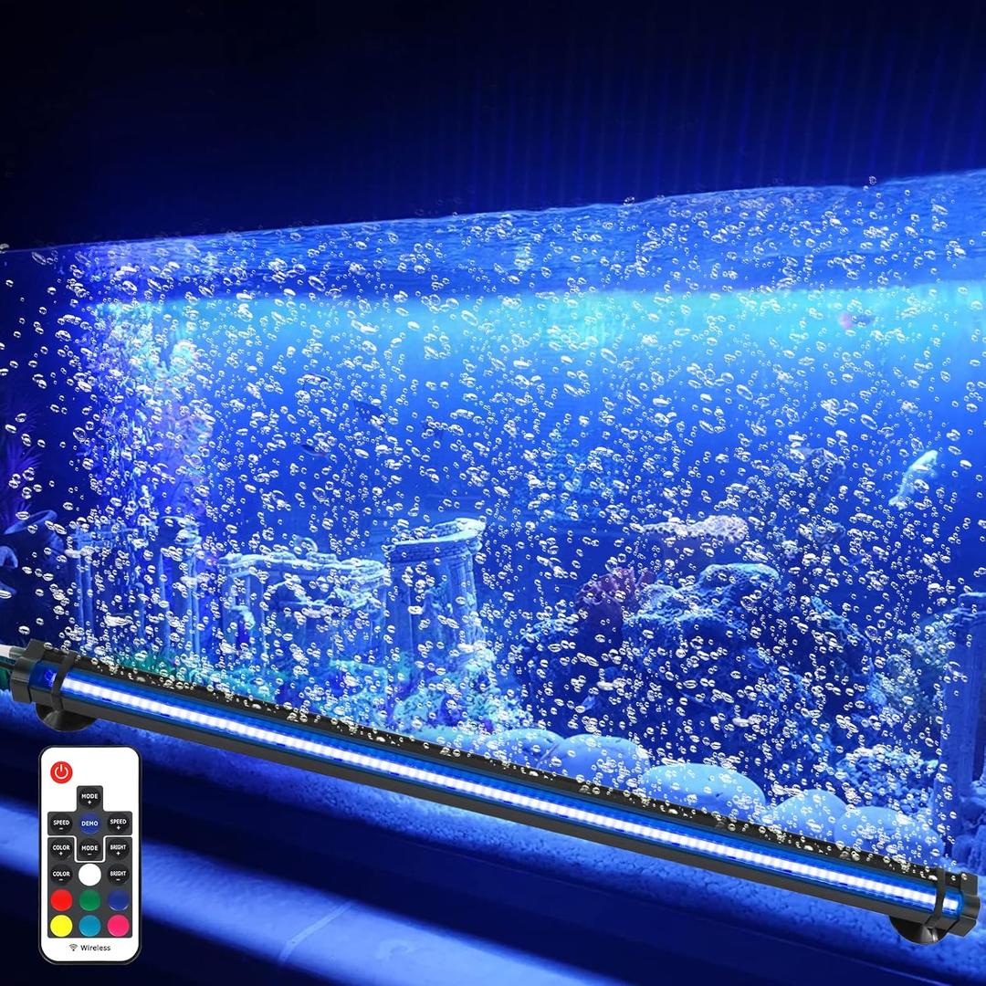Submersible Fish Tank Aquarium Light: Underwater Aquarium Bubble Lights with Adjustable Brightness Colors -IP68 Waterproof Bubble Lights with Remote and Suction Cups for 20-25 inch Aquarium Fish Tank