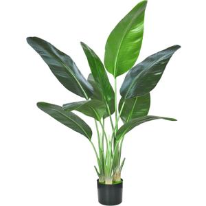 Artificial Bird of Paradise Plant,Faux Palm Tree Potted Plant with Real Touch Leaves,Fake Trees for Home Living Room Office Indoor Outdoor Decor(4FT-1Pack)