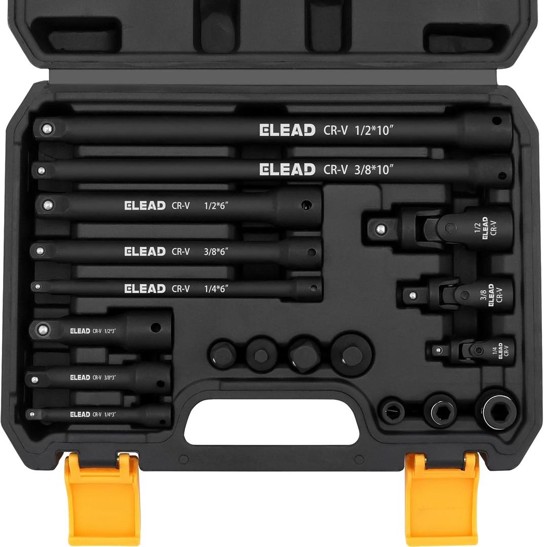 18-Pieces Impact Socket Extension Set: 1/4", 3/8" & 1/2" Drive Socket Extension Bar, Socket Adapter Set, Swivel Universal Joints & Impact Coupler