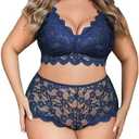 Avidlove Plus Size Lingerie Set for Women Sexy Lace Halter Bralette High Waist Panty Set, 1XL