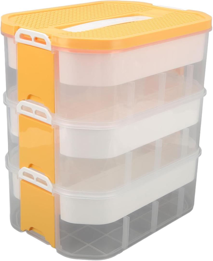 YLSZHYR 3 Layers Compartment Blocks Storage Bin with Lid Transparent Body Stackable Blocks Organizer Bin for Building Blocks Storage Bins Cubes Boxes with Lid Storage Baskets(Yellow)