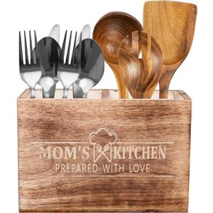 CHEF'S UNIQUE Wooden Utensil Holder For Countertop - Durable Cooking Utensils Holder - large Rustic Countertop Kitchen Dcor - Spatula Utensils And Spoons Organizer With Divider