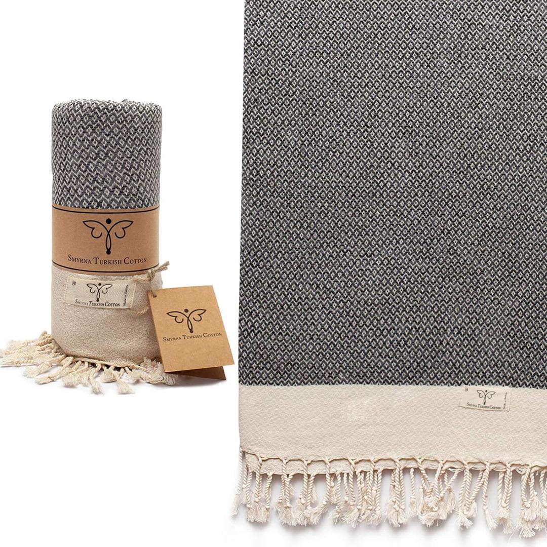 SMYRNA TURKISH COTTON Bath Towels | 37"x71" Ultra Soft, Absorbent, Prewashed and Quick Dry Towels for Bathroom, Hotel, SPA, Gym, Dark Gray