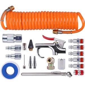 WYNNsky 1/4 Inch NPT Air Accessory Kit - 20 Piece, Air Compressor Hose Tool Kit with Coil PU Hose/Blow Gun/Tire Gauge/Storage Case
