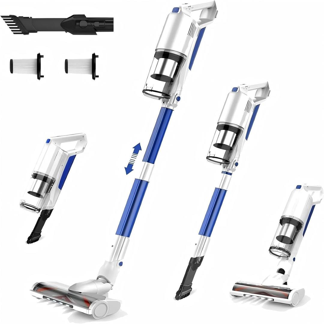 whall Cordless Vacuum Cleaner, Upgraded Strong Suction Brushless Motor Cordless Stick Vacuum Cleaner,Lightweight Handheld Vacuum for Home Pet Hair Carpet Hard Floor,up to 55mins Runtime,White