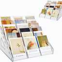 2 Pack 7-Tier Acrylic Card Display Stand, Versatile Sticker Display Rack Holder for Greeting Card Business Brochure Postcard Portable Card Display Shelf for Vendors Craft Trade Shows