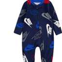Nike Baby Boy Logo Sleep & Play Full Zip Coverall (Midnight Navy/ Red, 3 Months)