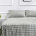 100% Cotton Full Sheet Set - 4 Piece Cotton Sheets Full Size Bed Set, Soft, Smooth, Durable, Easy Care, 16" Deep Pocket Checkered Green Sheets - 1 Flat, 1 Fitted, 2 Pillowcases