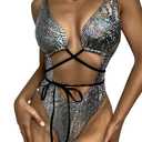 Women's Metallic Snakeskin One Piece Swimsuits Rave Outfit Bathing Suits S