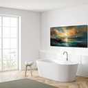 Ocean Sunset Landscape Canvas Wall Art for Living Room Bedroom Home Decoration, Beautiful Nature Scenery Oil Painting Print Picture Decor Artwork, Gallery Wrapped Gift Inner Frame 23x46 Inches