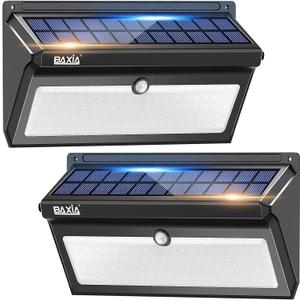 BAXIA TECHNOLOGY Solar Lights Outdoor Waterproof, 100 LED Solar Motion Sensor Lights with Wide Angle Super Bright Security Solar Wall Lights for Garden, Fence, Front Door, Yard, [2 Pack]