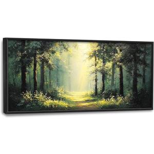 Large Green Forest Wall Art for Living Room Tree Pictures Sunshine Big Wall Decor Nature Landscape Canvas Print Oil Painting Home Framed Artwork Decoration Gifts for Bedroom Office 30"x60"